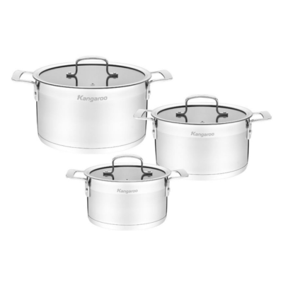 Bộ 3 nồi inox 5 đáy nắp kính Kangaroo KG2IP3S5